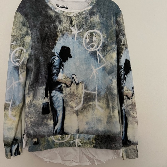 Eleven Paris Tops - Eleven Paris Abstract Blue and Gray Crewneck Top